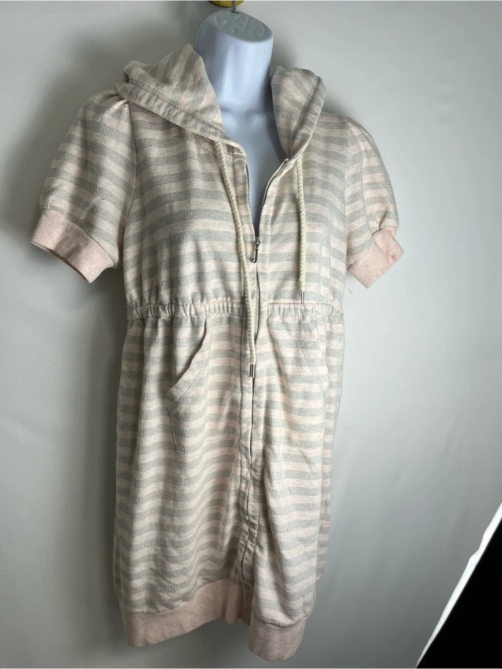 NWT Juicy Couture Pink and Gray Striped Hooded Mini  Dress